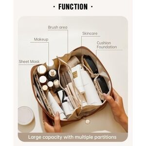 EACHY Travel Makeup Bag Large Capacity Cosmetic Accessory Toiletry Vegan Leather